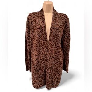 Magaschoni 100% Cashmere Leopard Long Open Cardigan Small